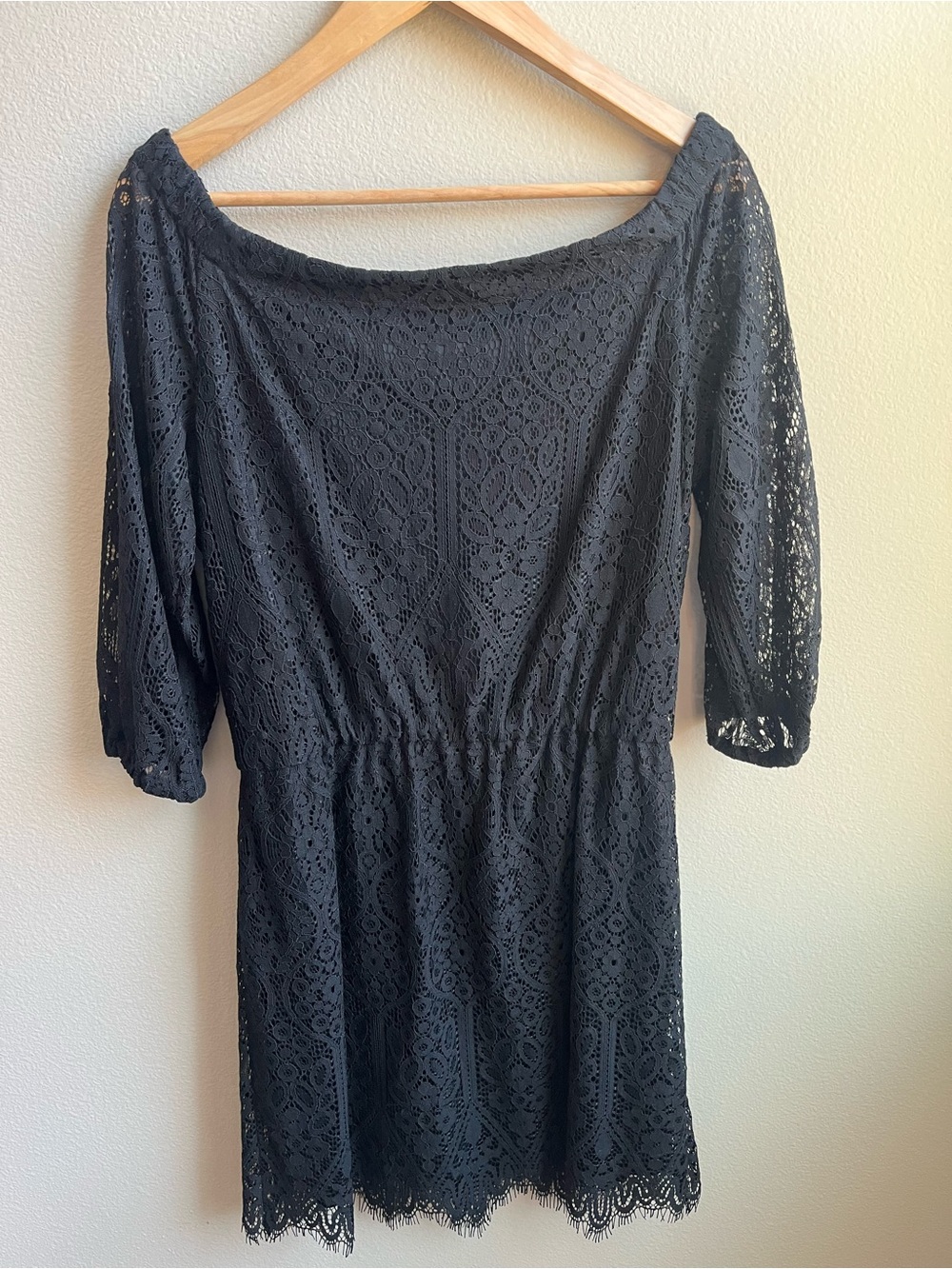 White House Black Market Black Lace Off the Shoulder Dress Vintage Romantic Boho - Picture 6 of 10
